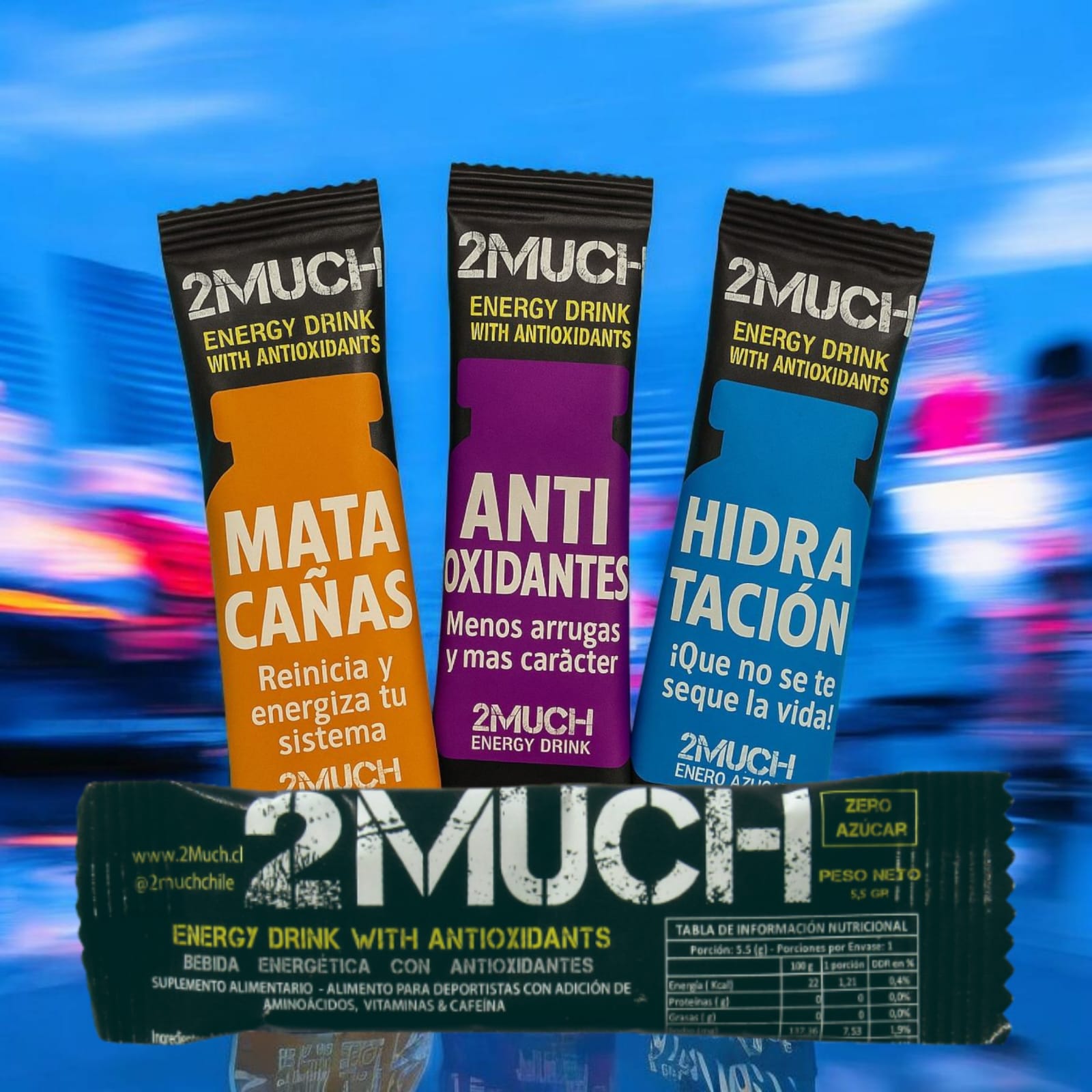 5 UNIDADES DE : 2Much Energy- Mata Cañas - Antioxidante - Hidratante ENVÍO GRATIS