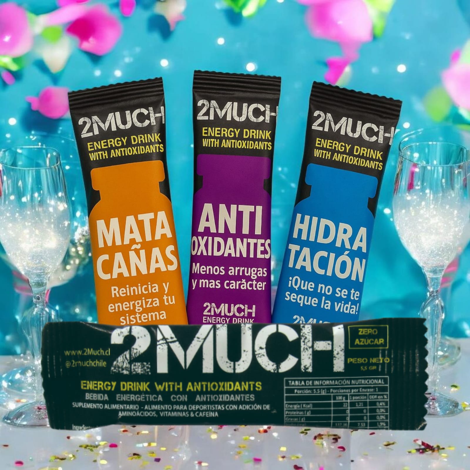 60 UNIDADES DE : 2Much Energy- Mata Cañas - Antioxidante - Hidratante ENVÍO GRATIS